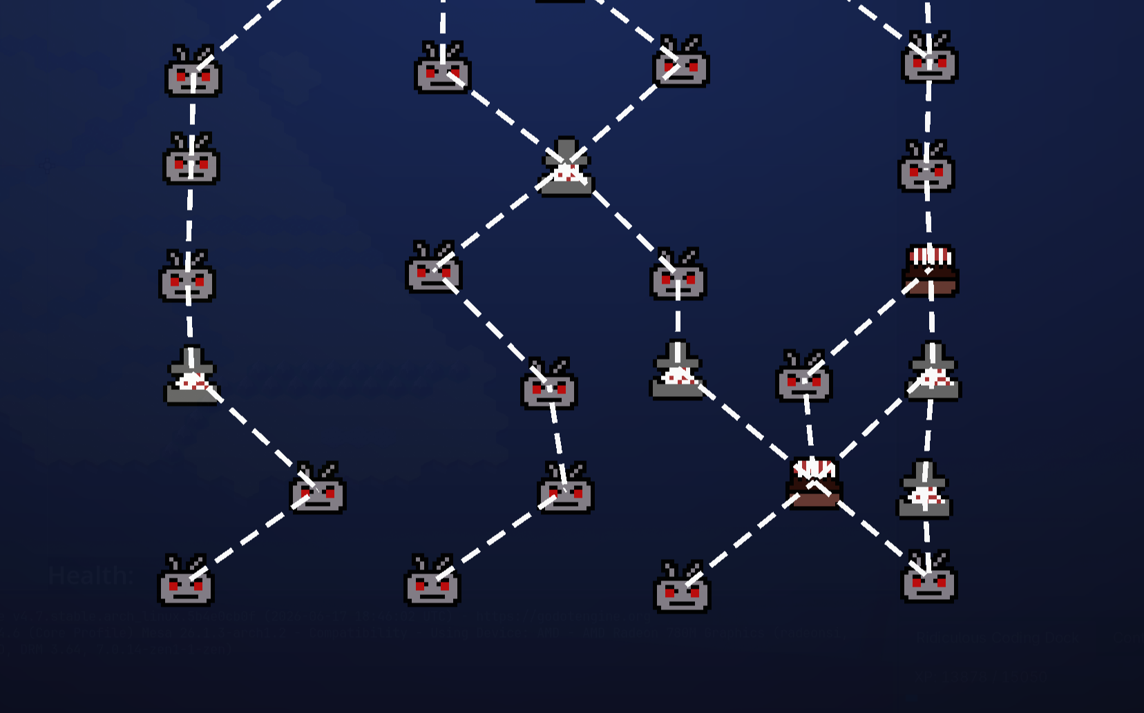 Procedural overworld map with branching room paths